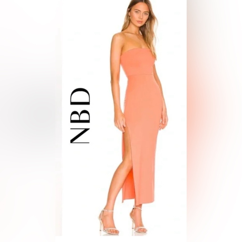 NBD Strapless Coral Midi Dress size M